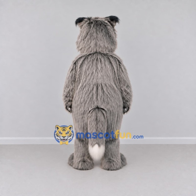 Custom Gray and White Shaggy Cat Mascot Costume Adult Full Body Suit for School Events
