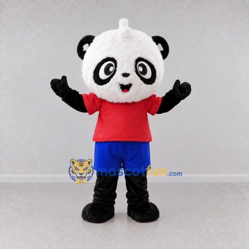 Custom Black White and Red Panda in T Shirt Mascot Costume Adult Full Body Suit for School Events Custom Black White and Red Panda in T Shirt Mascot Costume Adult Full Body Suit for School Events