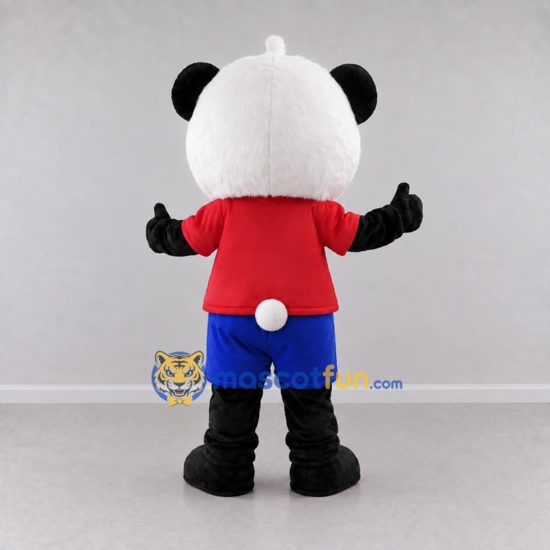 Custom Black White and Red Panda in T Shirt Mascot Costume Adult Full Body Suit for School Events Custom Black White and Red Panda in T Shirt Mascot Costume Adult Full Body Suit for School Events