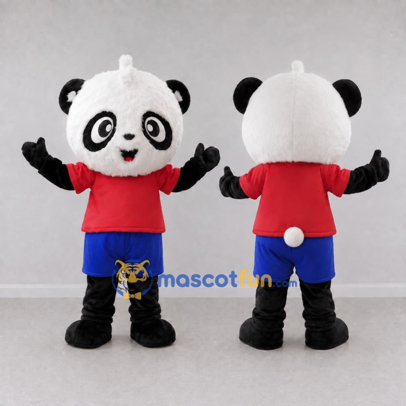 Custom Black White and Red Panda in T Shirt Mascot Costume Adult Full Body Suit for School Events Custom Black White and Red Panda in T Shirt Mascot Costume Adult Full Body Suit for School Events