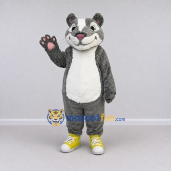 Custom Gray White and Yellow Rodent in Sneakers Mascot Costume Adult Full Body Suit for School Events Custom Gray White and Yellow Rodent in Sneakers Mascot Costume Adult Full Body Suit for School Events