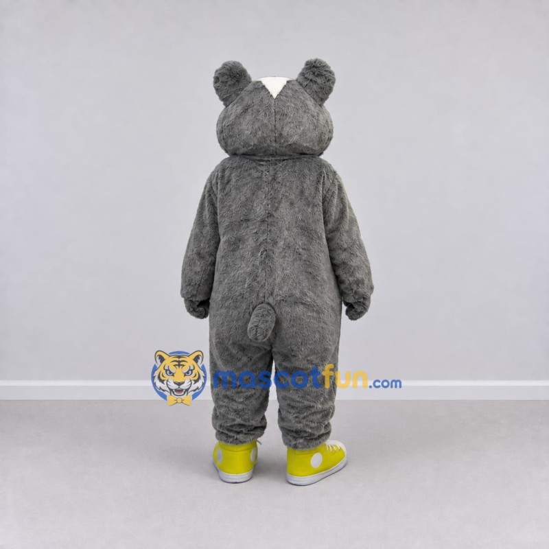 Custom Gray White and Yellow Rodent in Sneakers Mascot Costume Adult Full Body Suit for School Events Custom Gray White and Yellow Rodent in Sneakers Mascot Costume Adult Full Body Suit for School Events