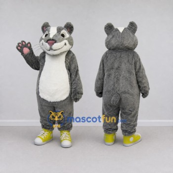 Custom Gray White and Yellow Rodent in Sneakers Mascot Costume Adult Full Body Suit for School Events