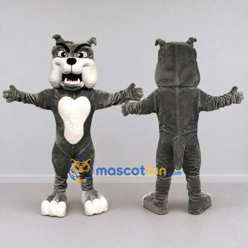 Custom Gray and White Bulldog Mascot Costume Adult Full Body Suit for Sports Events Custom Gray and White Bulldog Mascot Costume Adult Full Body Suit for Sports Events