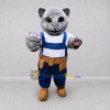 Custom Gray and Blue Cat in Work Overalls Mascot Costume Adult Full Body Suit for Community Events Custom Gray and Blue Cat in Work Overalls Mascot Costume Adult Full Body Suit for Community Events