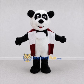 Custom Black White and Burgundy Panda with Cape Mascot Costume Adult Full Body Suit for Theme Parties Custom Black White and Burgundy Panda with Cape Mascot Costume Adult Full Body Suit for Theme Parties