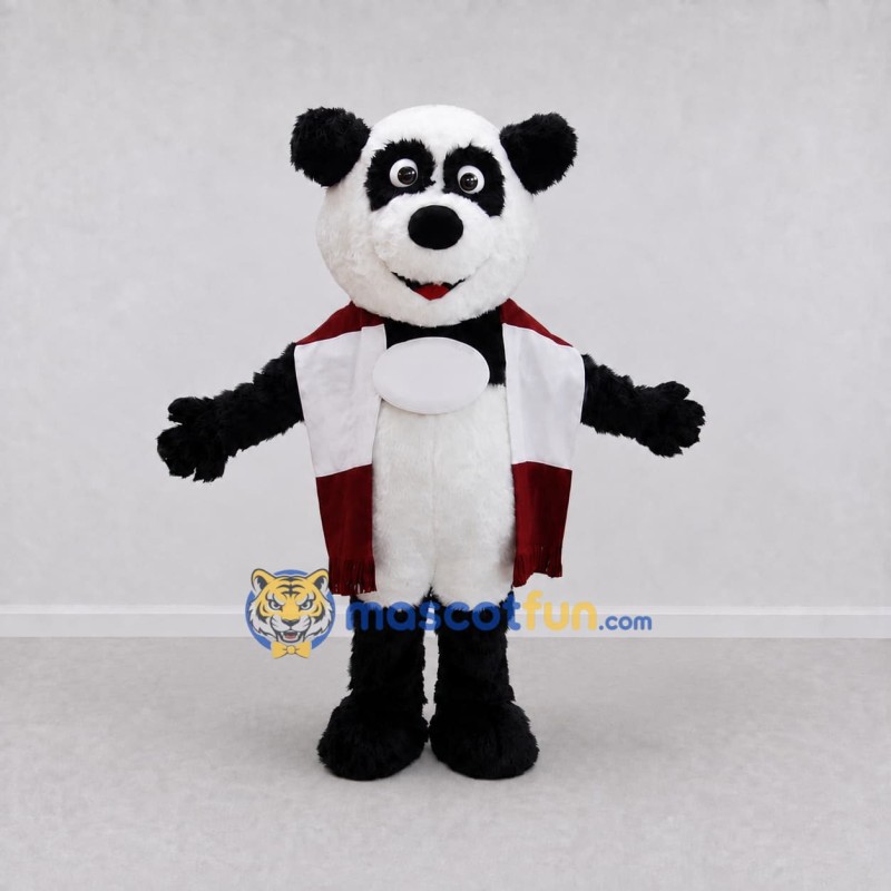 Custom Black White and Burgundy Panda with Cape Mascot Costume Adult Full Body Suit for Theme Parties Custom Black White and Burgundy Panda with Cape Mascot Costume Adult Full Body Suit for Theme Parties