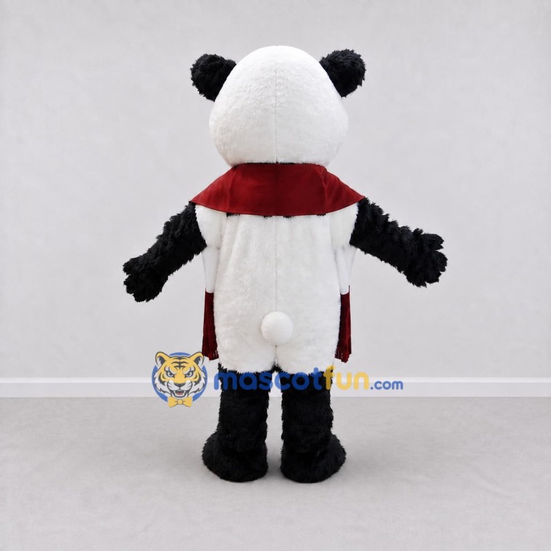 Custom Black White and Burgundy Panda with Cape Mascot Costume Adult Full Body Suit for Theme Parties Custom Black White and Burgundy Panda with Cape Mascot Costume Adult Full Body Suit for Theme Parties