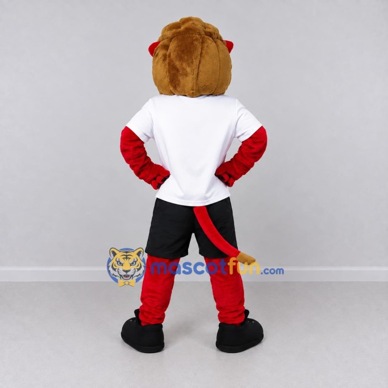 Custom Red White and Brown Lion in Sportswear Mascot Costume Adult Full Body Suit for Sports Events