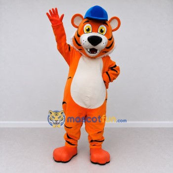 Custom Orange Black and Blue Tiger in Cap Mascot Costume Adult Full Body Suit for School Events Custom Orange Black and Blue Tiger in Cap Mascot Costume Adult Full Body Suit for School Events