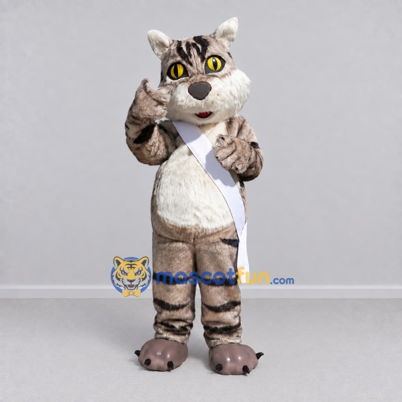 Custom Gray and White Tabby Cat with Sash Mascot Costume Adult Full Body Suit for School Events