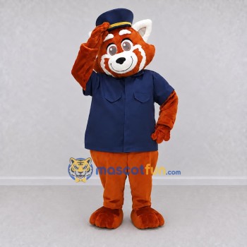 Custom Orange and Navy Blue Red Panda in Uniform Mascot Costume Adult Full Body Suit for Community Events