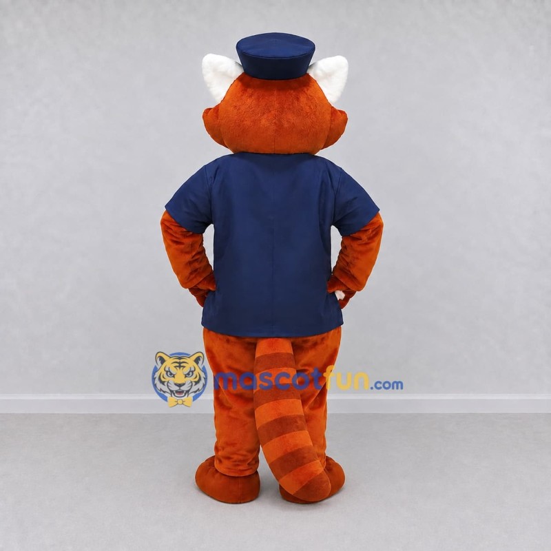 Custom Orange and Navy Blue Red Panda in Uniform Mascot Costume Adult Full Body Suit for Community Events Custom Orange and Navy Blue Red Panda in Uniform Mascot Costume Adult Full Body Suit for Community Events