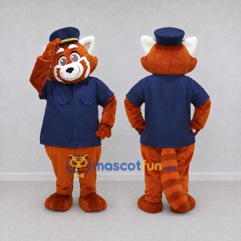 Custom Orange and Navy Blue Red Panda in Uniform Mascot Costume Adult Full Body Suit for Community Events