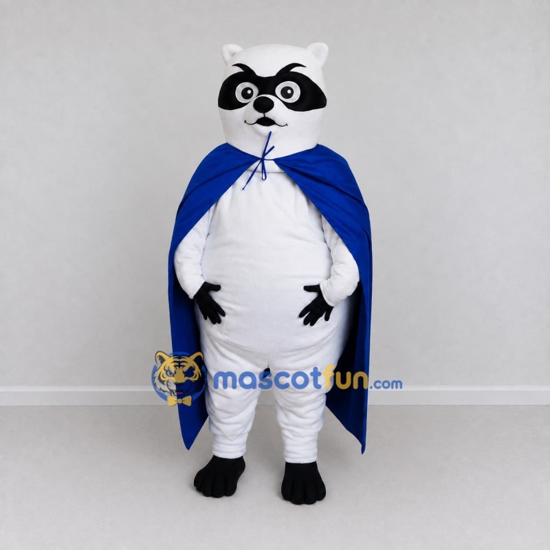 Custom White Black and Blue Masked Animal with Cape Mascot Costume Adult Full Body Suit for Theme Parties Custom White Black and Blue Masked Animal with Cape Mascot Costume Adult Full Body Suit for Theme Parties
