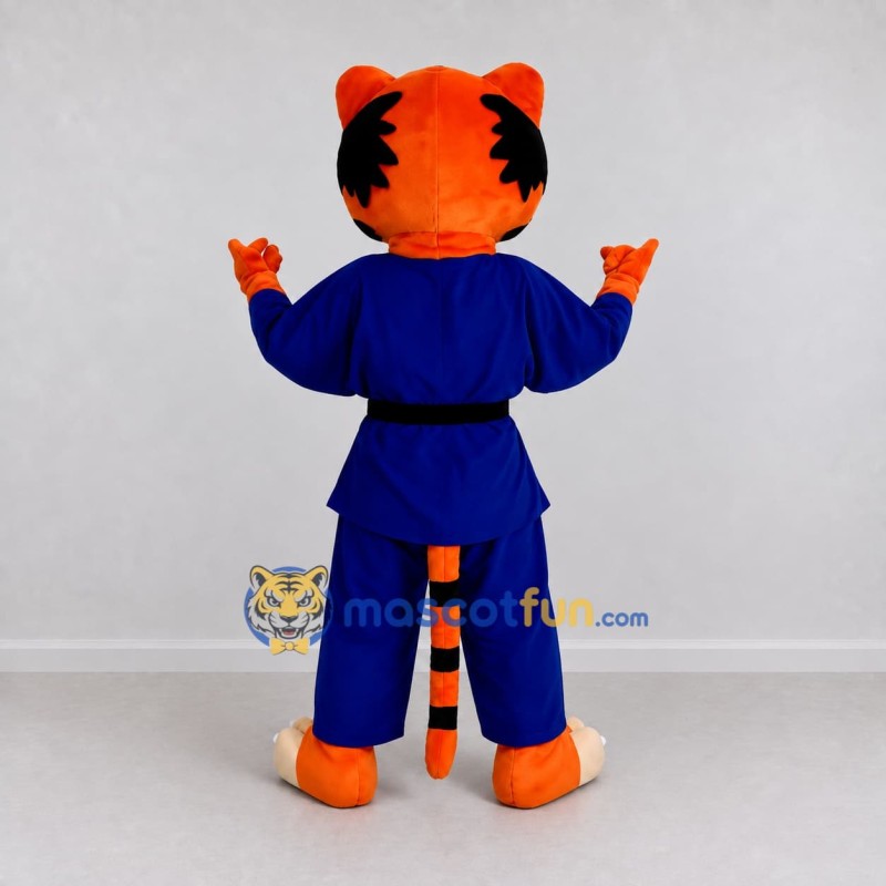Custom Orange and Blue Tiger in Martial Arts Uniform Mascot Costume Adult Full Body Suit for Martial Arts Events Custom Orange and Blue Tiger in Martial Arts Uniform Mascot Costume Adult Full Body Suit for Martial Arts Events