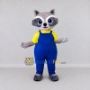 Custom Gray Yellow and Blue Raccoon in Overalls Mascot Costume Adult Full Body Suit for School Events Custom Gray Yellow and Blue Raccoon in Overalls Mascot Costume Adult Full Body Suit for School Events