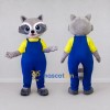 Custom Gray Yellow and Blue Raccoon in Overalls Mascot Costume Adult Full Body Suit for School Events Custom Gray Yellow and Blue Raccoon in Overalls Mascot Costume Adult Full Body Suit for School Events