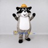 Custom Gray White and Yellow Raccoon in Hat Mascot Costume Adult Full Body Suit for Outdoor Events Custom Gray White and Yellow Raccoon in Hat Mascot Costume Adult Full Body Suit for Outdoor Events