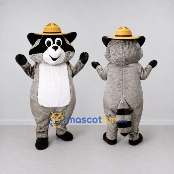 Custom Gray White and Yellow Raccoon in Hat Mascot Costume Adult Full Body Suit for Outdoor Events