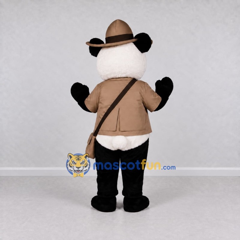 Custom Black White and Tan Panda Explorer Mascot Costume Adult Full Body Suit for Outdoor Events
