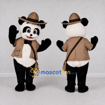 Custom Black White and Tan Panda Explorer Mascot Costume Adult Full Body Suit for Outdoor Events