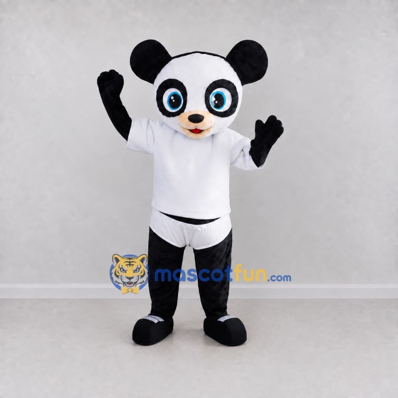 Custom Black and White Panda in Sportswear Mascot Costume Adult Full Body Suit for Sports Events Custom Black and White Panda in Sportswear Mascot Costume Adult Full Body Suit for Sports Events