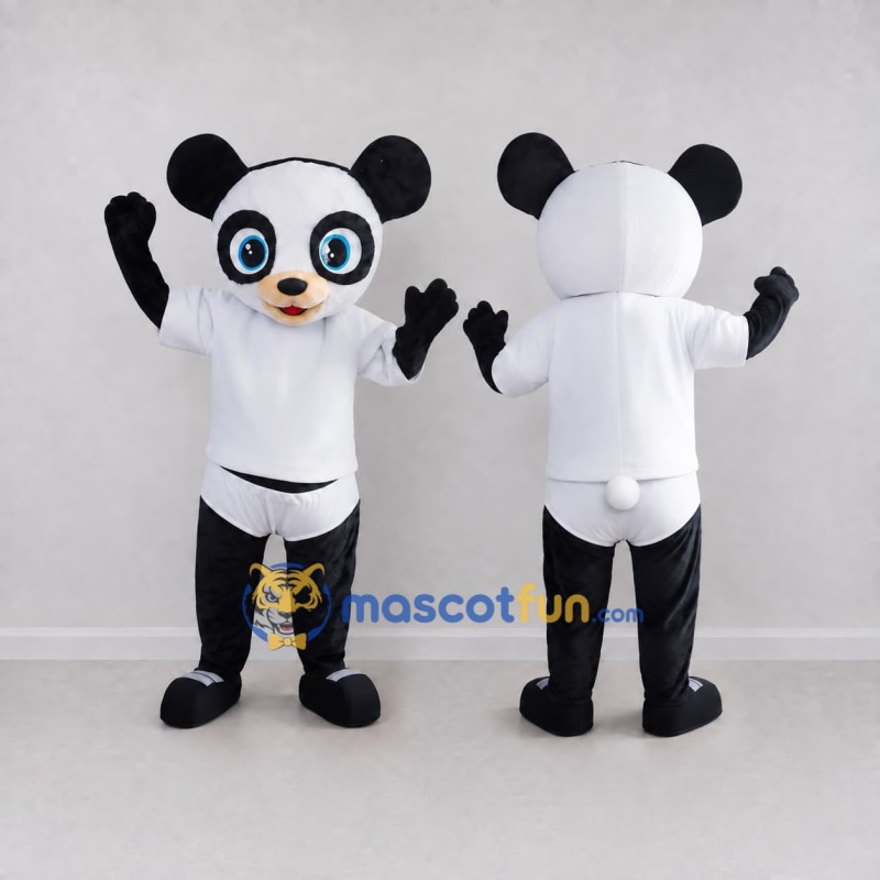 Custom Black and White Panda in Sportswear Mascot Costume Adult Full Body Suit for Sports Events Custom Black and White Panda in Sportswear Mascot Costume Adult Full Body Suit for Sports Events
