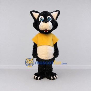Custom Black and Yellow Wolf in T Shirt Mascot Costume Adult Full Body Suit for School Events Custom Black and Yellow Wolf in T Shirt Mascot Costume Adult Full Body Suit for School Events