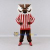 Custom Brown White and Red Badger in Striped Shirt Mascot Costume Adult Full Body Suit for Sports Events Custom Brown White and Red Badger in Striped Shirt Mascot Costume Adult Full Body Suit for Sports Events