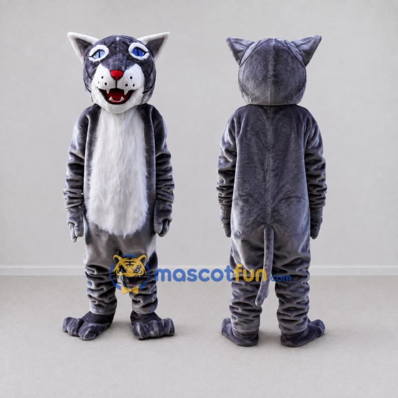Custom Gray Purple and White Cat Mascot Costume Adult Full Body Suit for School Events Custom Gray Purple and White Cat Mascot Costume Adult Full Body Suit for School Events