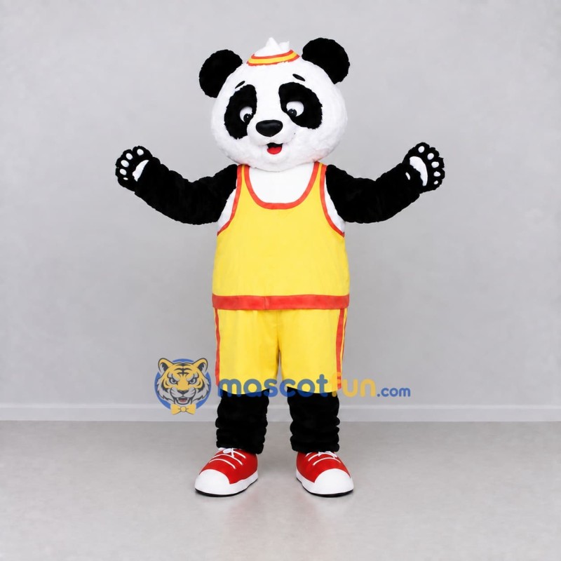 Custom Black White and Yellow Panda in Basketball Uniform Mascot Costume Adult Full Body Suit for Sports Events Custom Black White and Yellow Panda in Basketball Uniform Mascot Costume Adult Full Body Suit for Sports Events