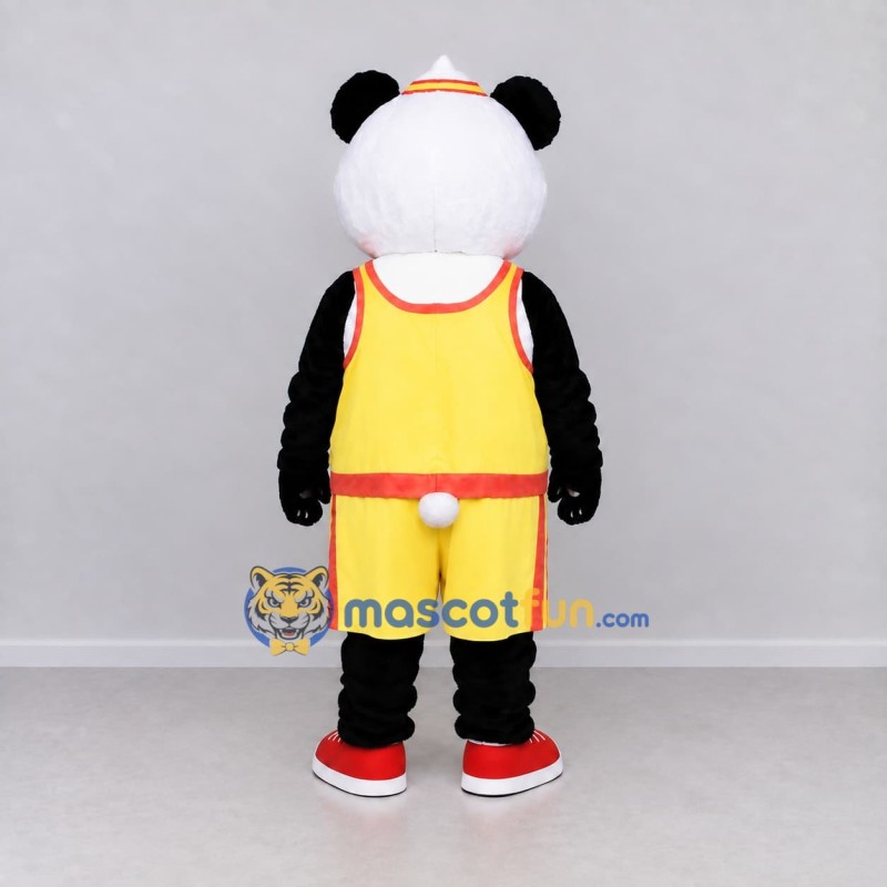 Custom Black White and Yellow Panda in Basketball Uniform Mascot Costume Adult Full Body Suit for Sports Events Custom Black White and Yellow Panda in Basketball Uniform Mascot Costume Adult Full Body Suit for Sports Events