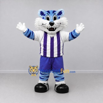 Custom Blue and White Tiger in Sportswear Mascot Costume Adult Full Body Suit for Sports Events Custom Blue and White Tiger in Sportswear Mascot Costume Adult Full Body Suit for Sports Events