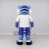Custom Blue and White Tiger in Sportswear Mascot Costume Adult Full Body Suit for Sports Events Custom Blue and White Tiger in Sportswear Mascot Costume Adult Full Body Suit for Sports Events