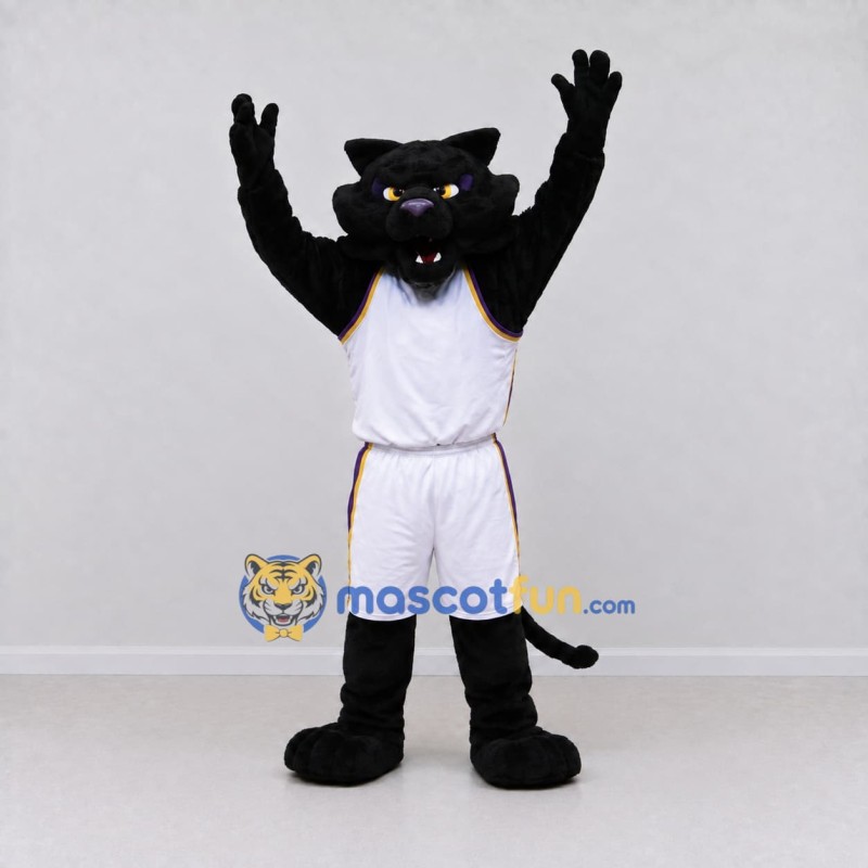 Custom Black and White Panther in Basketball Uniform Mascot Costume Adult Full Body Suit for Sports Events Custom Black and White Panther in Basketball Uniform Mascot Costume Adult Full Body Suit for Sports Events
