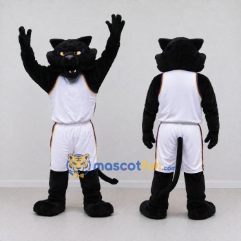 Custom Black and White Panther in Basketball Uniform Mascot Costume Adult Full Body Suit for Sports Events