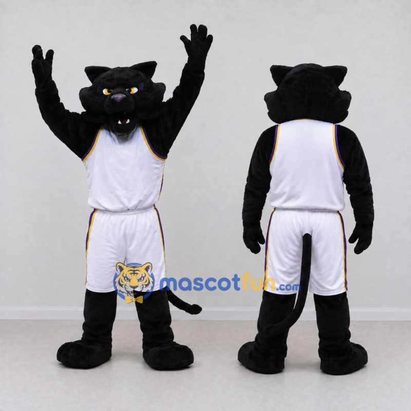 Custom Black and White Panther in Basketball Uniform Mascot Costume Adult Full Body Suit for Sports Events Custom Black and White Panther in Basketball Uniform Mascot Costume Adult Full Body Suit for Sports Events