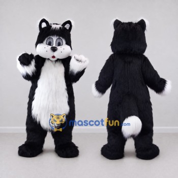 Custom Black and White Cat Mascot Costume Adult Full Body Suit for School Events