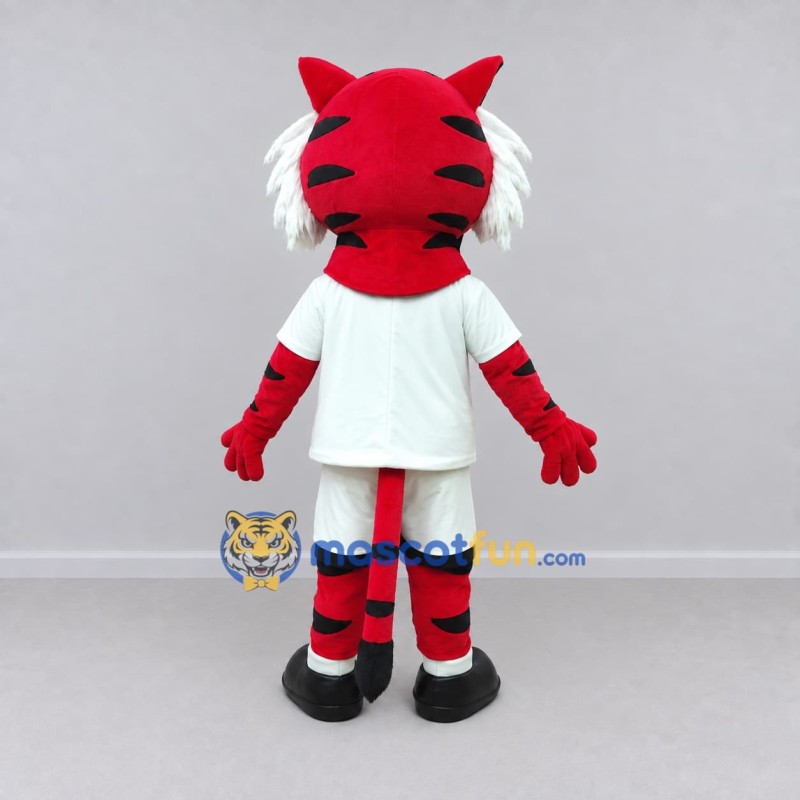 Custom Red Black and White Tiger in Sportswear Mascot Costume Adult Full Body Suit for Sports Events