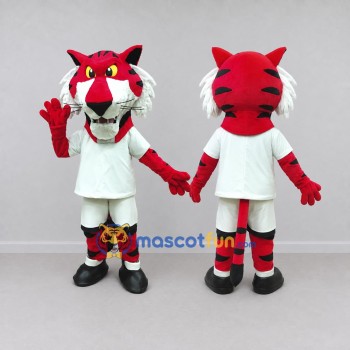 Custom Red Black and White Tiger in Sportswear Mascot Costume Adult Full Body Suit for Sports Events