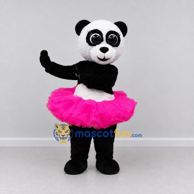 Custom Black White and Pink Panda Ballerina Mascot Costume Adult Full Body Suit for Dance Events Custom Black White and Pink Panda Ballerina Mascot Costume Adult Full Body Suit for Dance Events