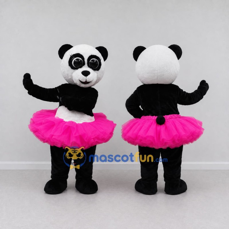 Custom Black White and Pink Panda Ballerina Mascot Costume Adult Full Body Suit for Dance Events Custom Black White and Pink Panda Ballerina Mascot Costume Adult Full Body Suit for Dance Events