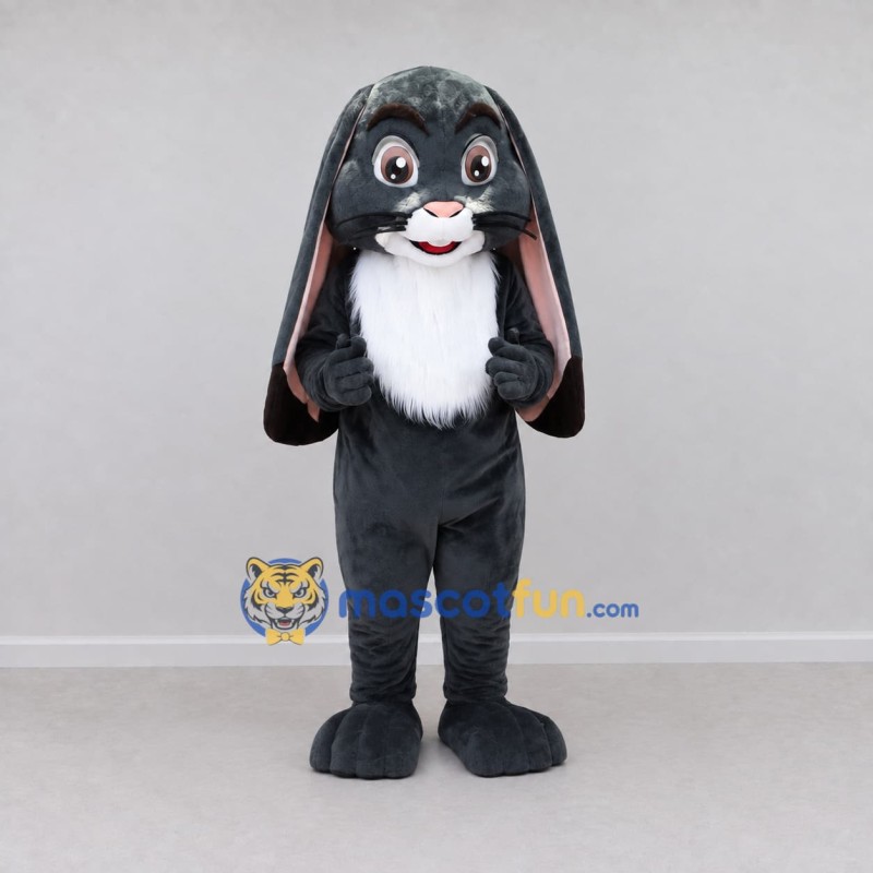 Custom Dark Gray and White Lop Eared Rabbit Mascot Costume Adult Full Body Suit for Easter Events