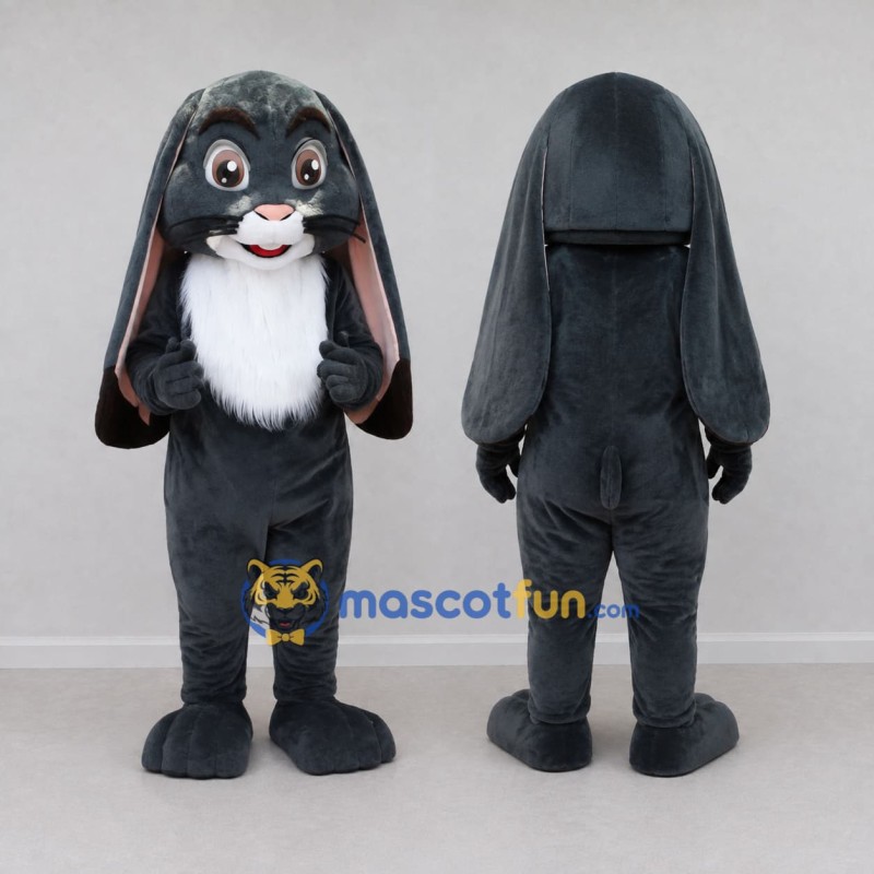 Custom Dark Gray and White Lop Eared Rabbit Mascot Costume Adult Full Body Suit for Easter Events