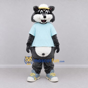 Custom Gray and Light Blue Raccoon in T Shirt Mascot Costume Adult Full Body Suit for School Events Custom Gray and Light Blue Raccoon in T Shirt Mascot Costume Adult Full Body Suit for School Events