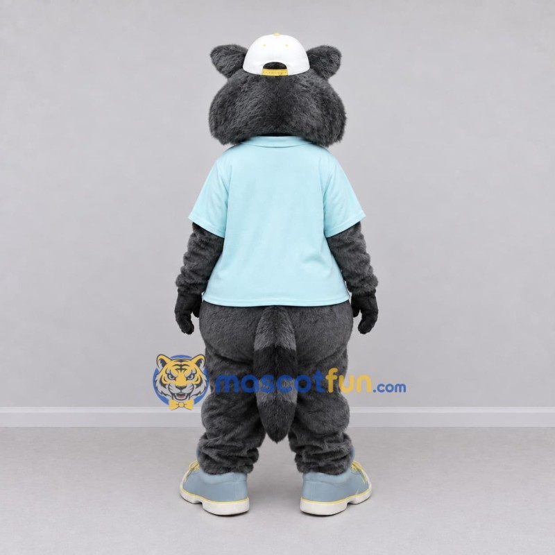 Custom Gray and Light Blue Raccoon in T Shirt Mascot Costume Adult Full Body Suit for School Events Custom Gray and Light Blue Raccoon in T Shirt Mascot Costume Adult Full Body Suit for School Events