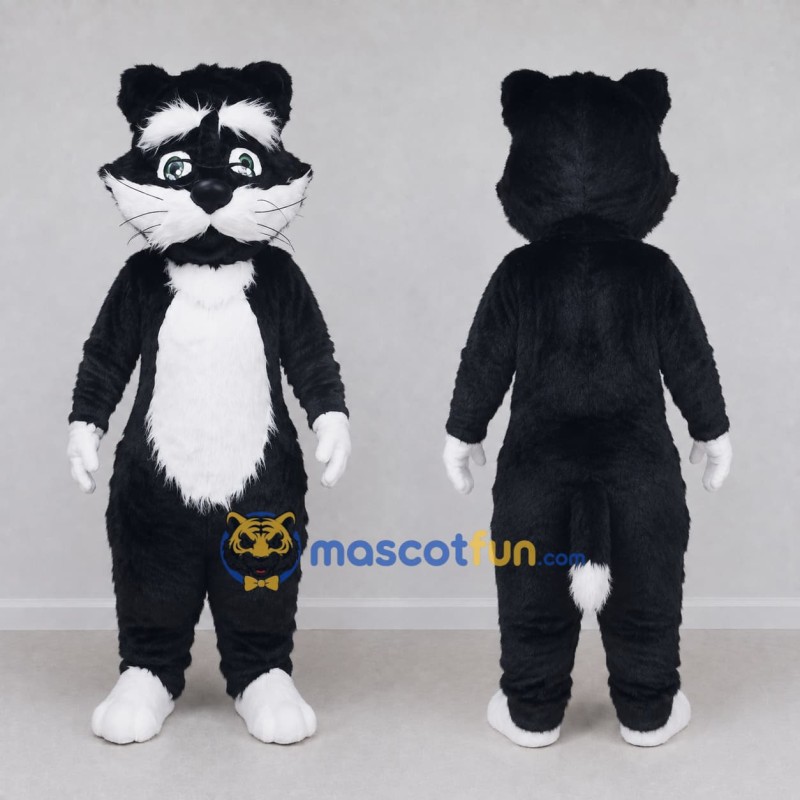 Custom Black and White Cat Mascot Costume Adult Full Body Suit for School Events Custom Black and White Cat Mascot Costume Adult Full Body Suit for School Events