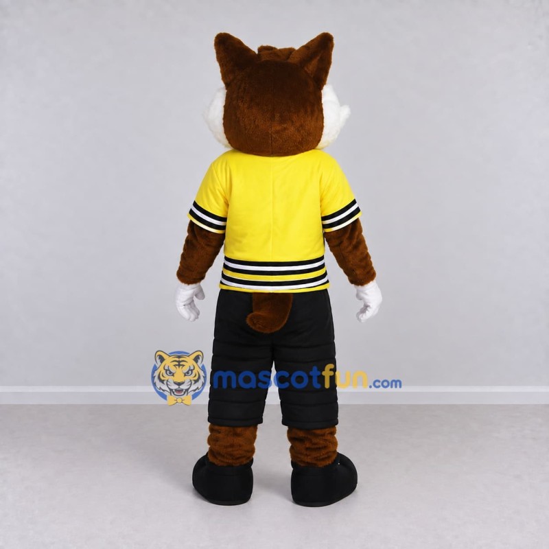 Custom Brown White and Yellow Fox in Sportswear Mascot Costume Adult Full Body Suit for Sports Events Custom Brown White and Yellow Fox in Sportswear Mascot Costume Adult Full Body Suit for Sports Events