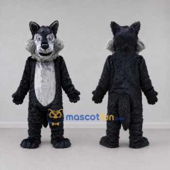 Custom Dark Gray and Black Wolf Mascot Costume Adult Full Body Suit for School Events